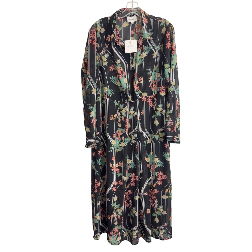 NWT Love + Harmony Floral Stripe Chiffon Midi Dress‎ Black Red Green Large